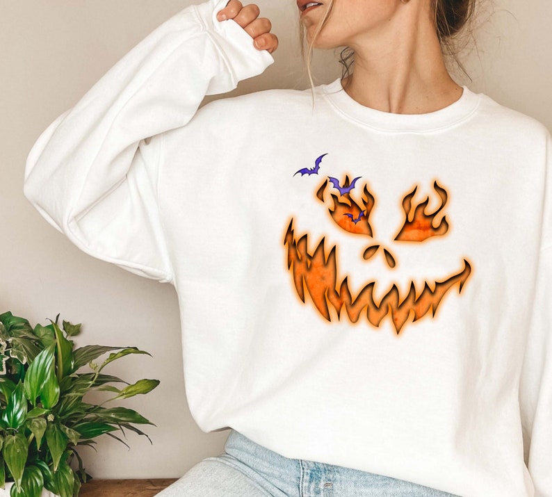 Custom Embroidered Halloween Spooky Pumpkin Face Sweatshirt | Halloween Gift