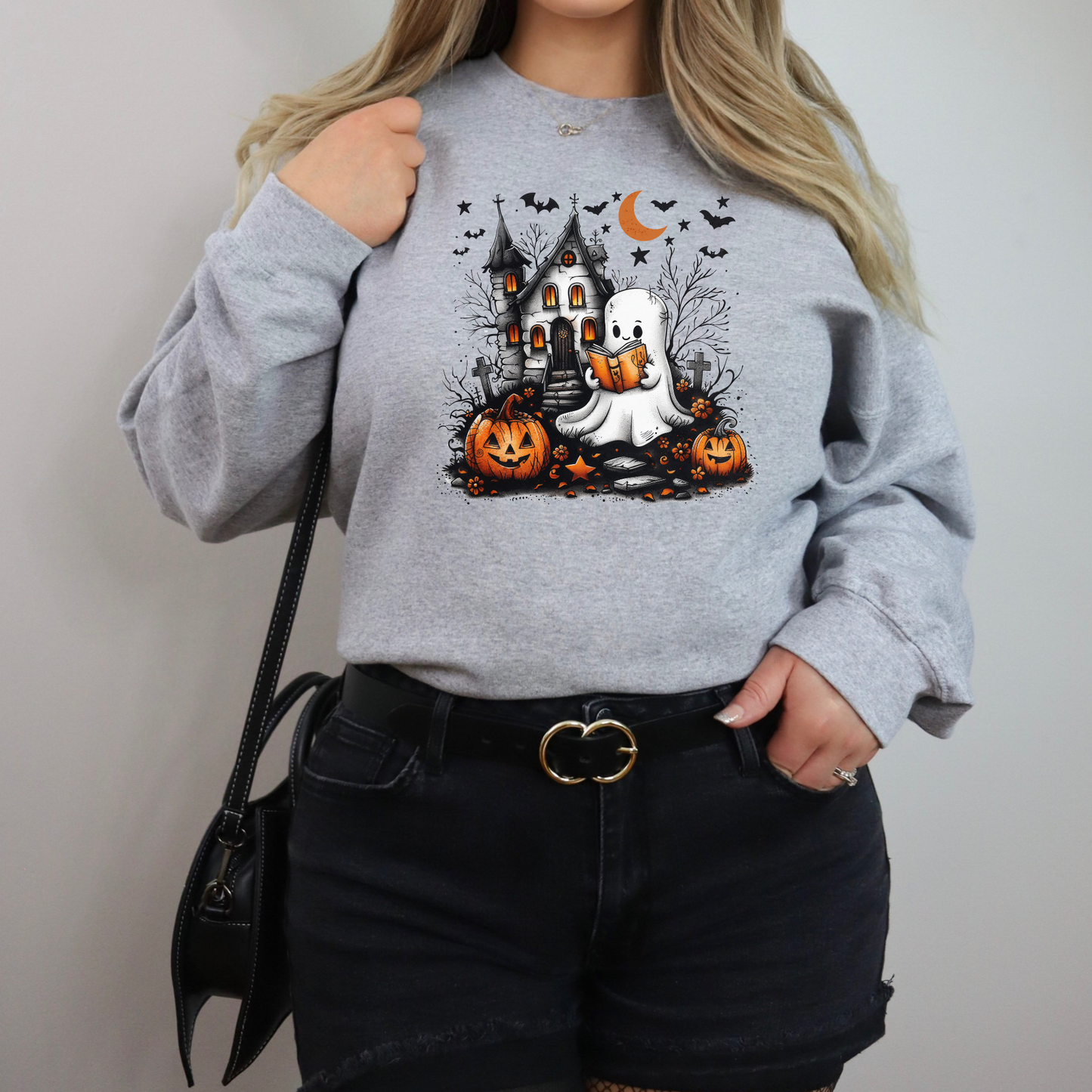 Custom Embroidered Halloween Ghost Book T-shirt | Halloween Sweatshirt