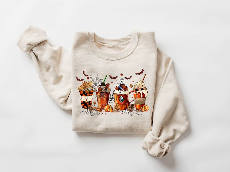 Custom Halloween Horror Style Skeleton Coffee Mug Sweatshirt