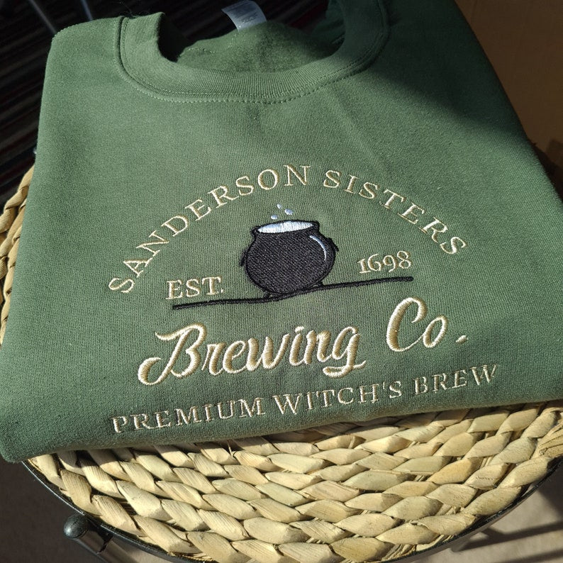 Custom Vintage Halloween Embroidered Sanderson Sisters & Brewing Co Sweatshirt