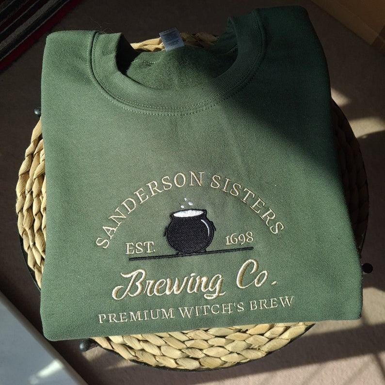Custom Vintage Halloween Embroidered Sanderson Sisters & Brewing Co Sweatshirt