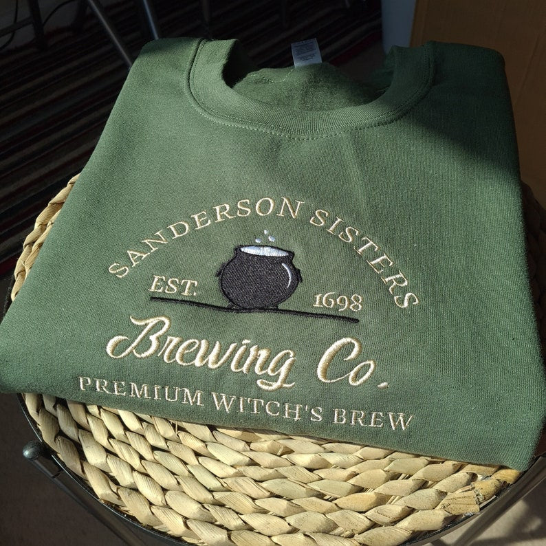 Custom Vintage Halloween Embroidered Sanderson Sisters & Brewing Co Sweatshirt
