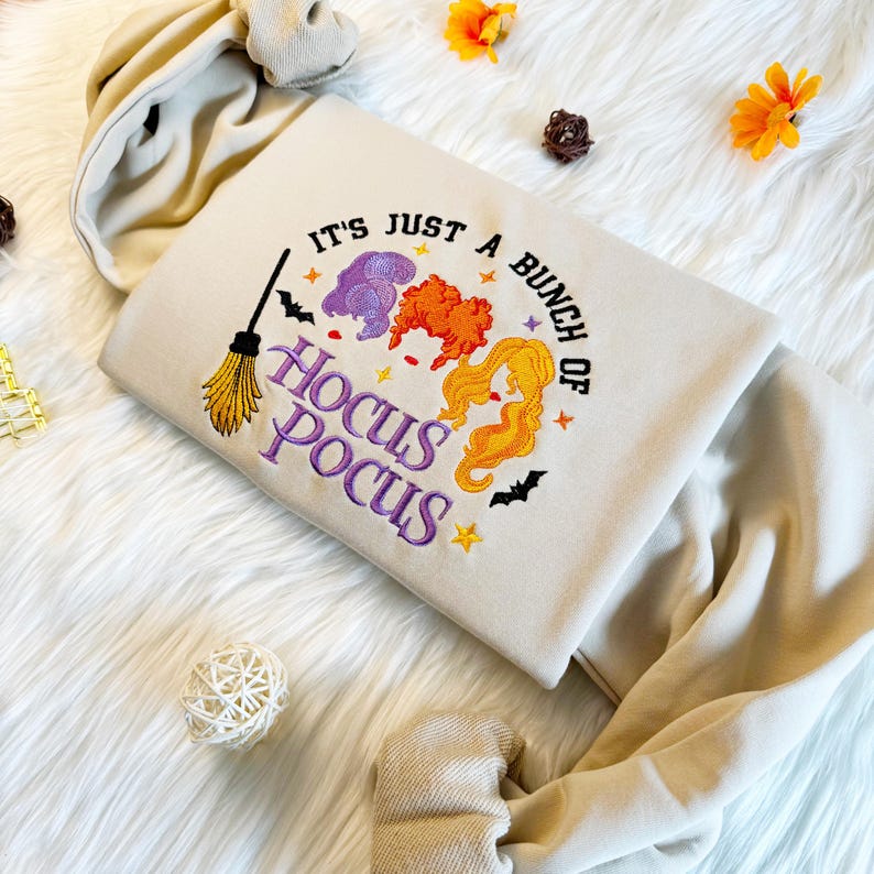Custom Hocus Pocus Halloween Witch Embroidered Sweatshirt
