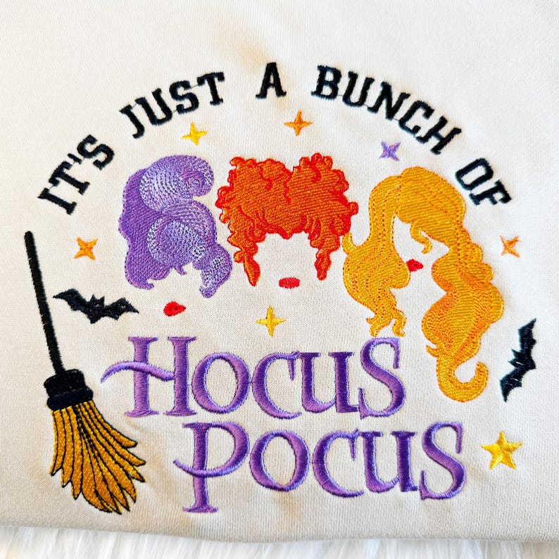 Custom Hocus Pocus Halloween Witch Embroidered Sweatshirt