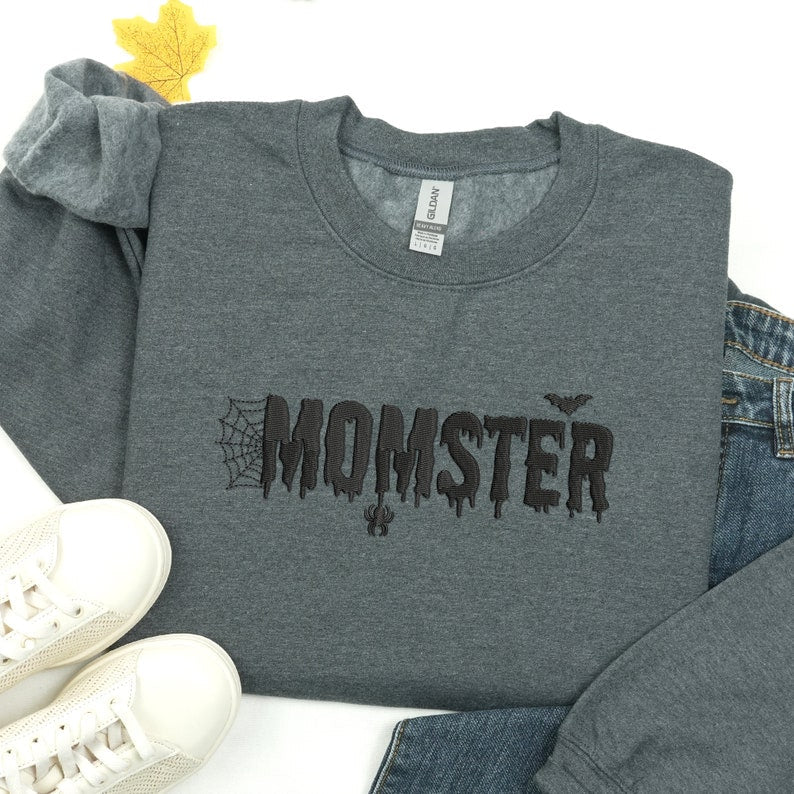 Custom Couple Embroidered Halloween Sweatshirt Spooky Season-Halloween Gift for Mom and Dad