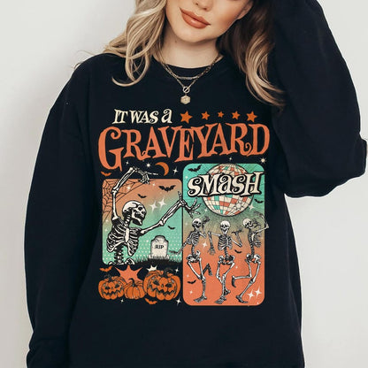 Custom Retro Trendy Fall Skeleton Halloween Sweatshirt
