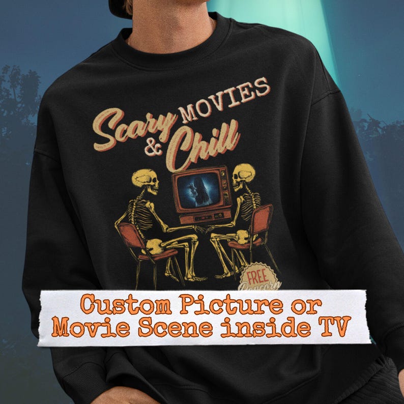 Custom Halloween Horror Movies Vintage Inspired Halloween Skeleton Sweatshirt