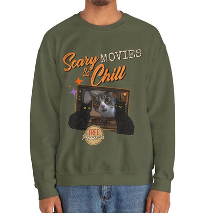 Custom Scary and Chill MOVIES Halloween Cat Sweatshirt