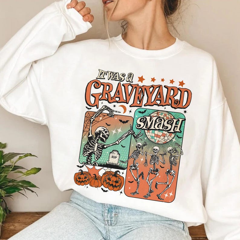 Custom Retro Trendy Fall Skeleton Halloween Sweatshirt