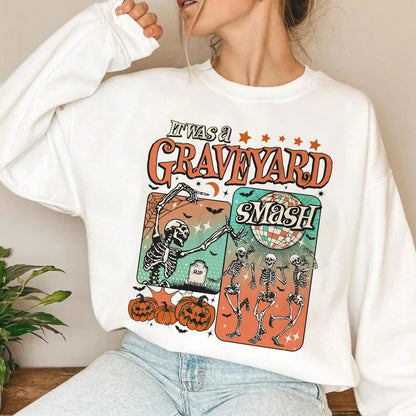 Custom Retro Trendy Fall Skeleton Halloween Sweatshirt
