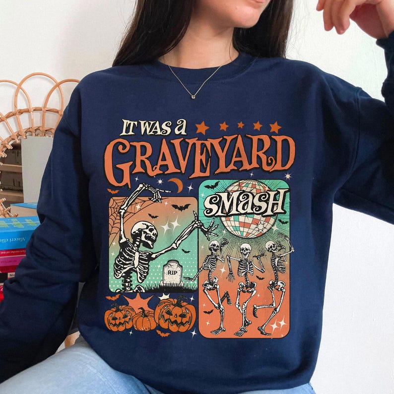 Custom Retro Trendy Fall Skeleton Halloween Sweatshirt