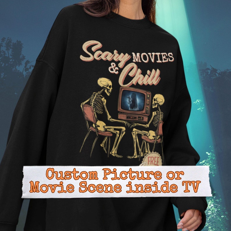 Custom Halloween Horror Movies Vintage Inspired Halloween Skeleton Sweatshirt