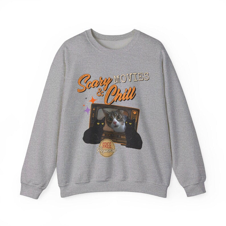 Custom Scary and Chill MOVIES Halloween Cat Sweatshirt