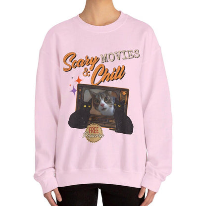 Custom Scary and Chill MOVIES Halloween Cat Sweatshirt