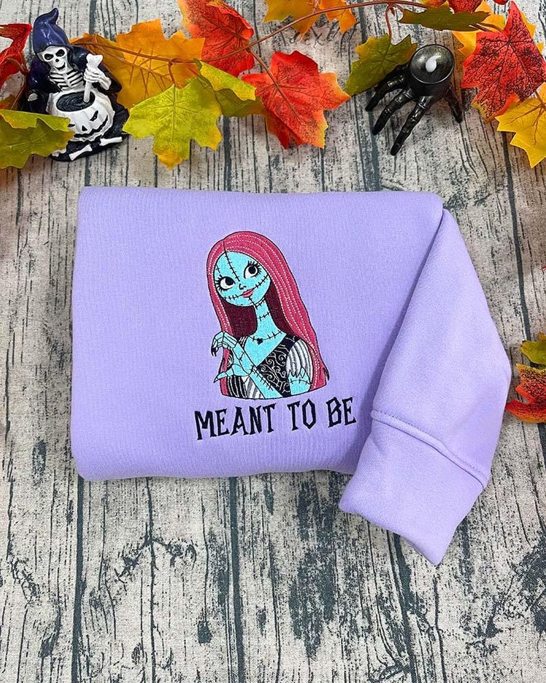Custom Halloween Couple Cartoon Skeleton Jack and Sally Embroidered Sweatshirt-We Are Simply Meant To Be, Birthday Gift