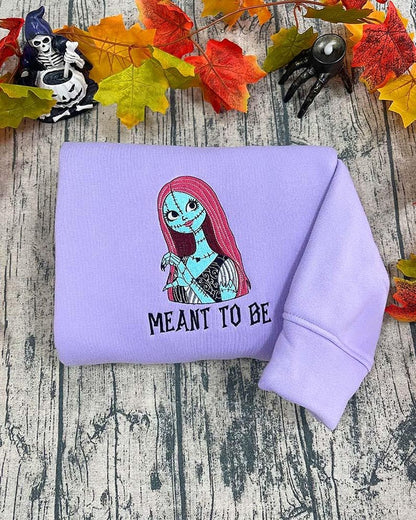 Custom Halloween Couple Cartoon Skeleton Jack and Sally Embroidered Sweatshirt-We Are Simply Meant To Be, Birthday Gift