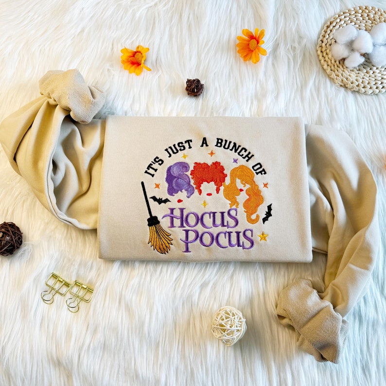 Custom Hocus Pocus Halloween Witch Embroidered Sweatshirt
