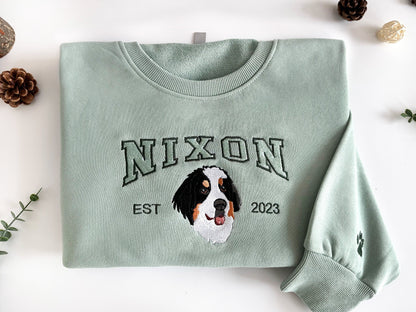 Custom Embroidered Dog Portrait Photo Hoodie | Gifts for Pet Lovers