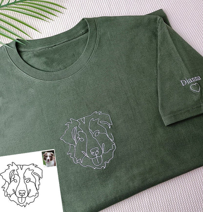 Custom Embroidered Dog Portrait Photo T-shirt | Gifts for Pet Lovers