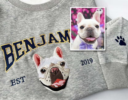 Custom Embroidered Dog Portrait Photo Sweatshirt | Gifts for Pet Lovers