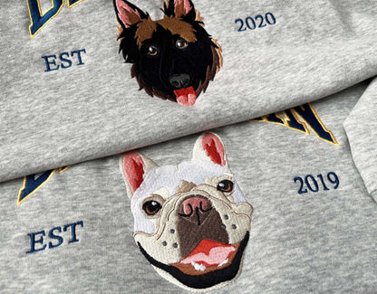 Custom Embroidered Dog Portrait Photo Sweatshirt | Gifts for Pet Lovers
