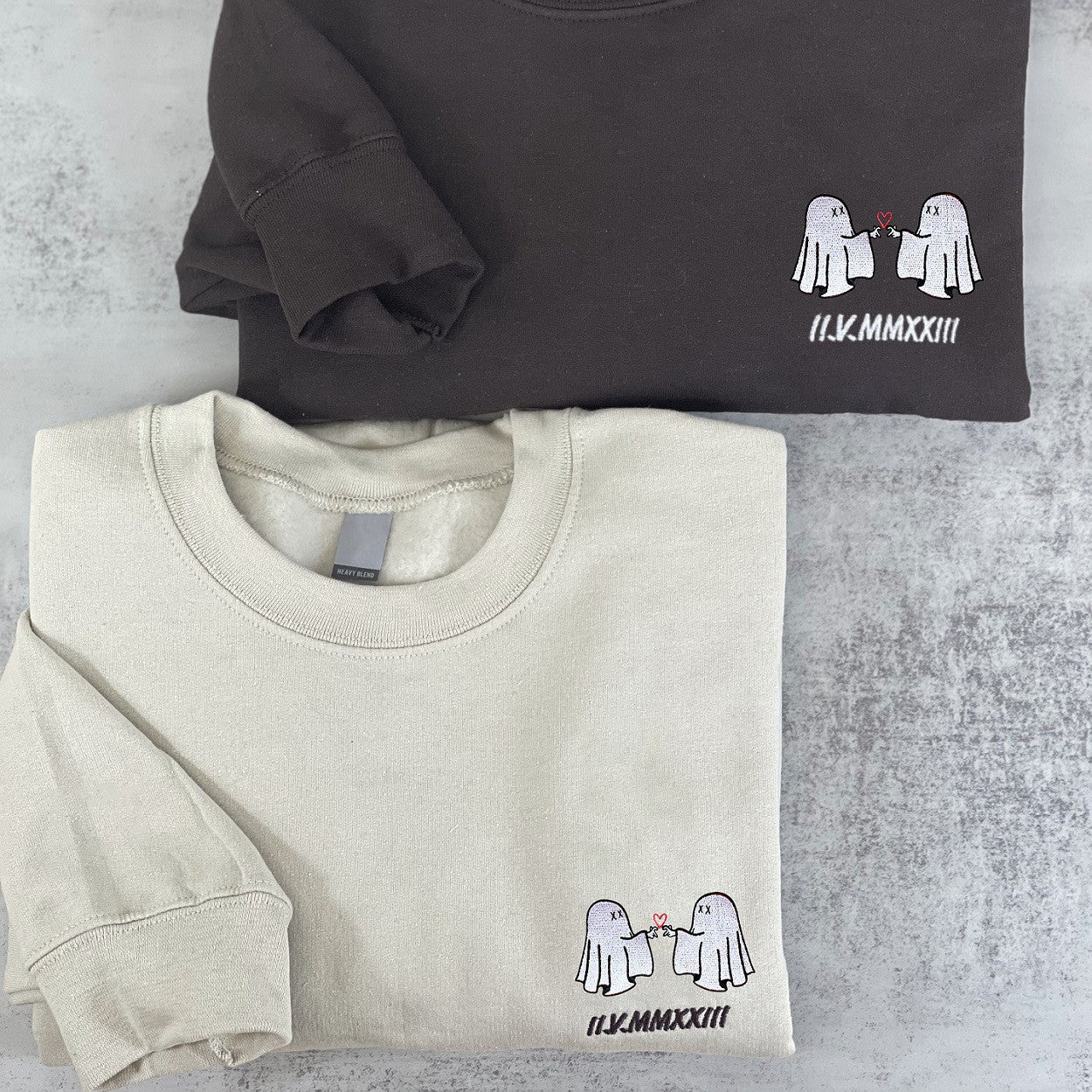 Custom Halloween Roman Numeral Couple Matching Embroidered Sweatshirt, Couples Halloween Gift
