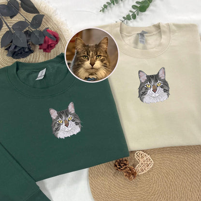 Custom Embroidered Pet Sweatshirt Using Pet Photo for Couple | Personalized Dog Face & Cat Face Hoodie for Girlfriends | Valentine Gift