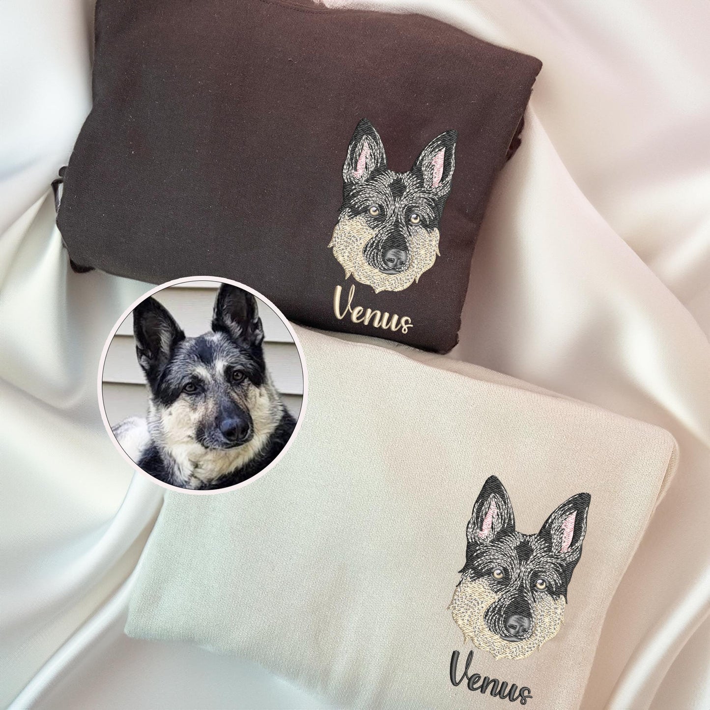 Custom Embroidered Pet Sweatshirt Using Pet Photo for Couple | Personalized Dog Face & Cat Face Hoodie for Girlfriends | Valentine Gift